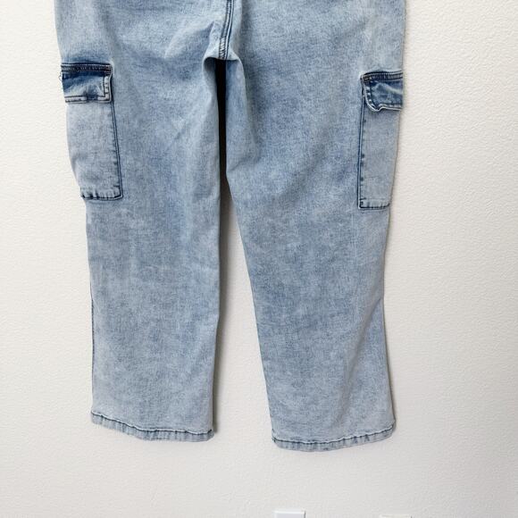 [Sanctuay] Light Wash Acid Denim High Rise Wide Leg Cargo Jeans Stretch Size 32 - Picture 8 of 11